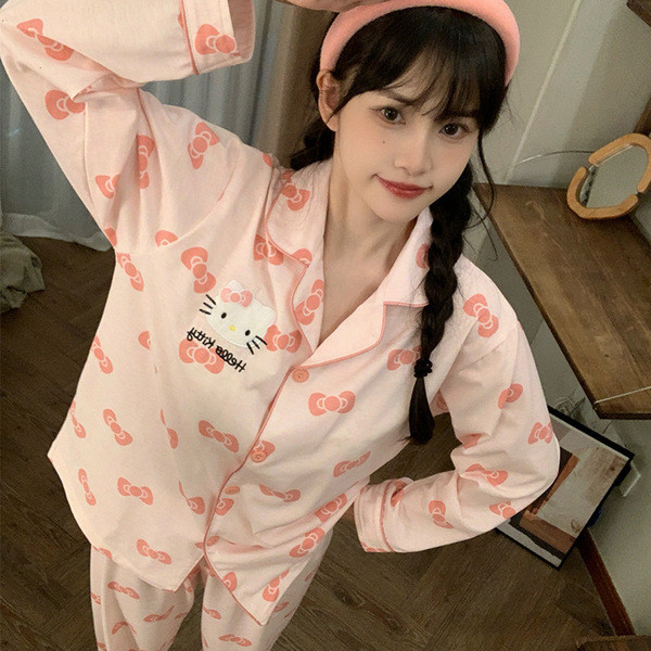 winter pajamas nightgowns Bộ Đồ NgỦ Hello Kitty Cho Sinh Viên Thu Đông, Họa Tiết Hoạt Hình Dễ Thương