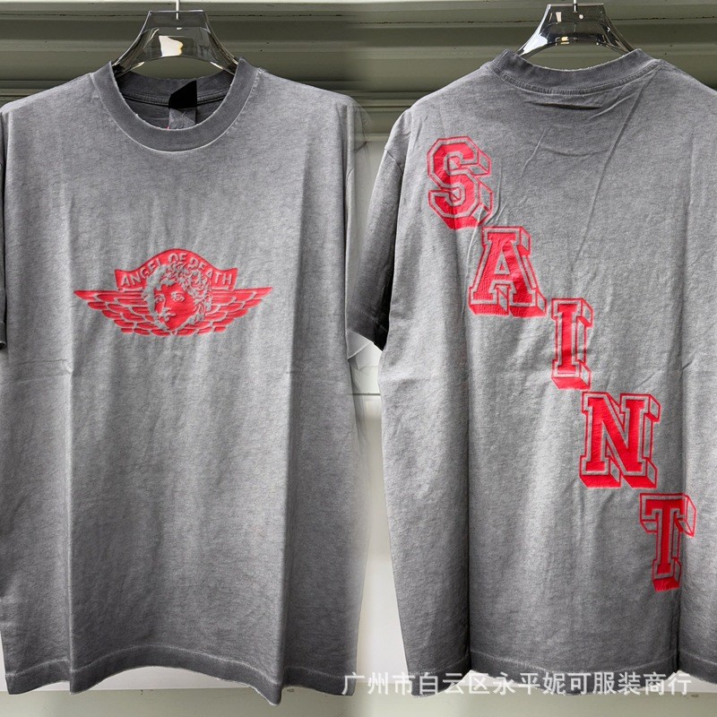 I0G8 Saint Michael Tee Angel Angel Distressed Print vintage Vintage Distressed Short Sleeve T Summer