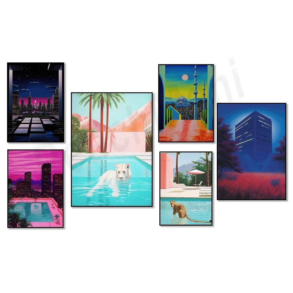 Nghệ sĩ Nhật Bản Hiroshi Nagai poster hồ bơi nghệ thuật nửa đêm ở Kyoto hiện đại Hiroshi Nagai in cả