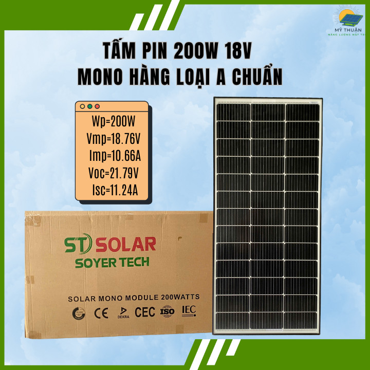 TẤM PIN NĂNG LƯỢNG MẶT TRỜI ST SOLAR 200W 18V MONO - KT: 1480*680*30MM