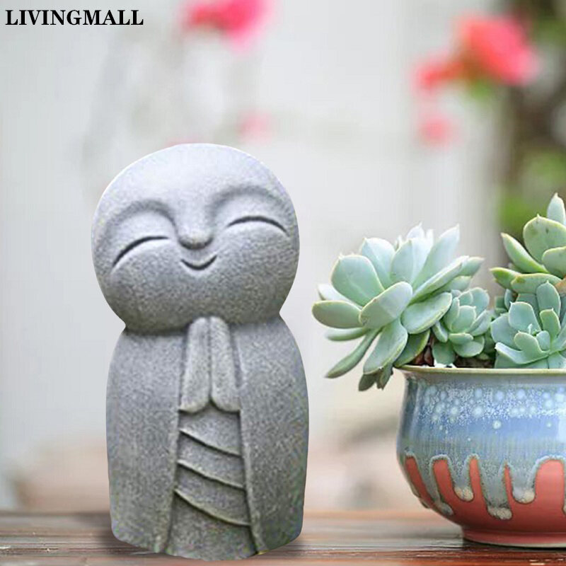 Tượng Phật Livingmall Tượng Phật Jizo Điêu Khắc Nhỏ Dễ Thương Trang Trí Sân Vườn Tượng Mini Jizo Phậ