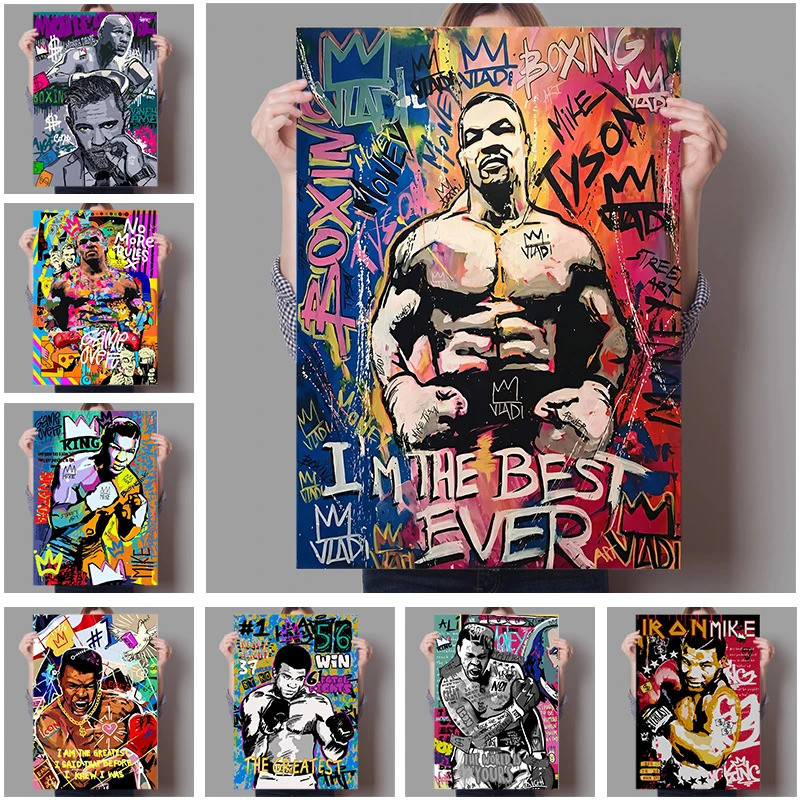 Graffiti Nghệ Thuật Trang Trí Treo Tường Quyền Anh Mike Tyson Chân Dung Poster Pop Canvas Tranh Boxe