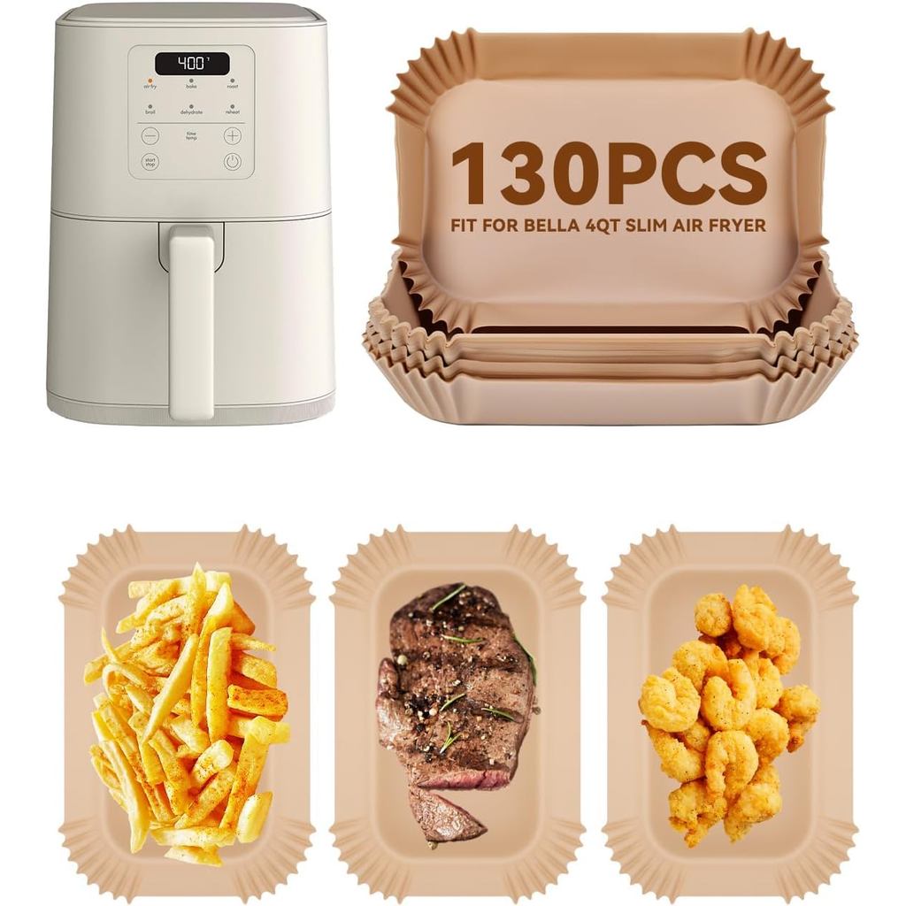 130PCs Air Fryer Paper Liners cho bella 4Qt Slim Air Fryer (Dung tích 3,3lb), Giấy lót giấy dán da d