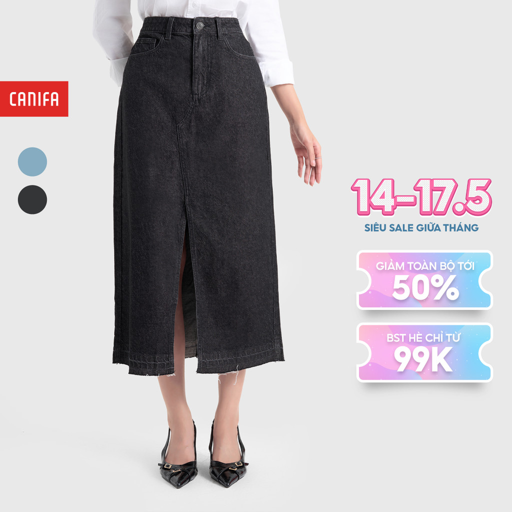 Chân váy jeans nữ dáng mixi xẻ tà CANIFA 6KS24W011