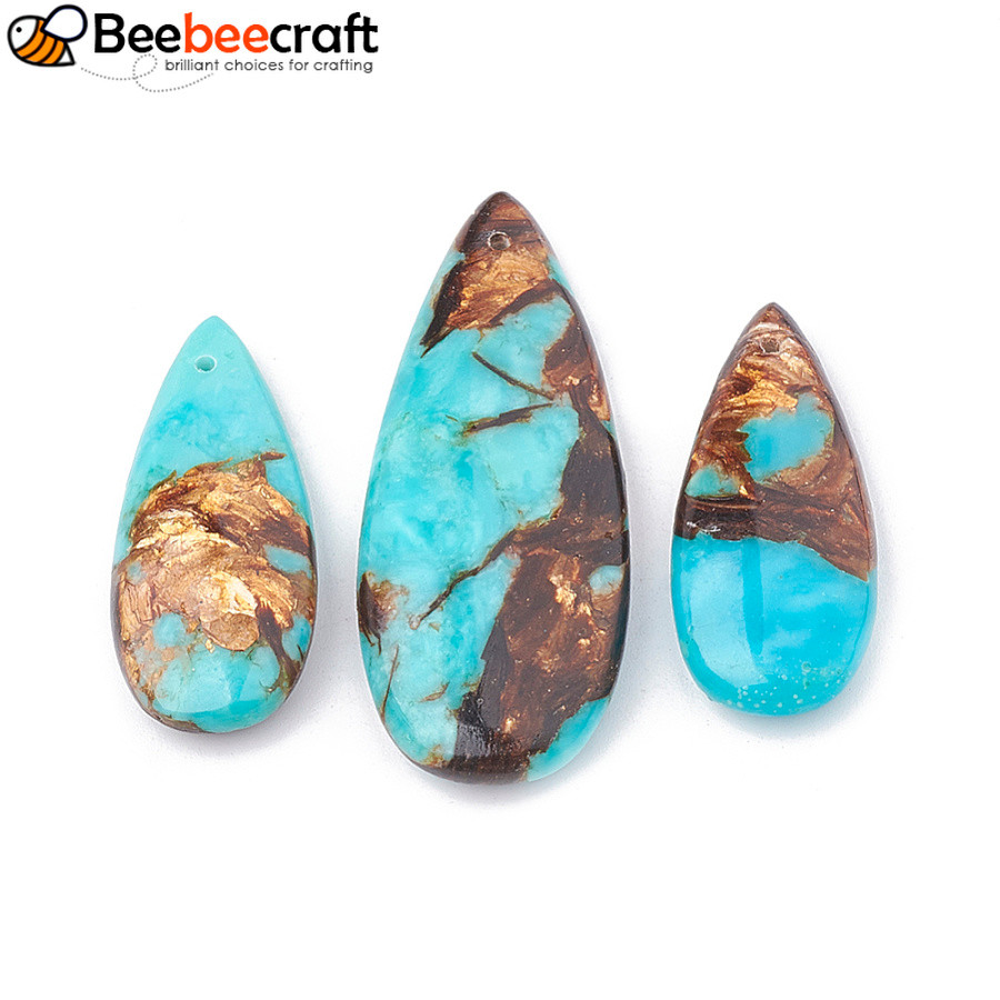 1 bộ Dây chuyền Bronzite và ngọc lam lắp ráp giọt nước 36-50x15-21x6-7mm Lỗ: 1mm 3 cái / bộ