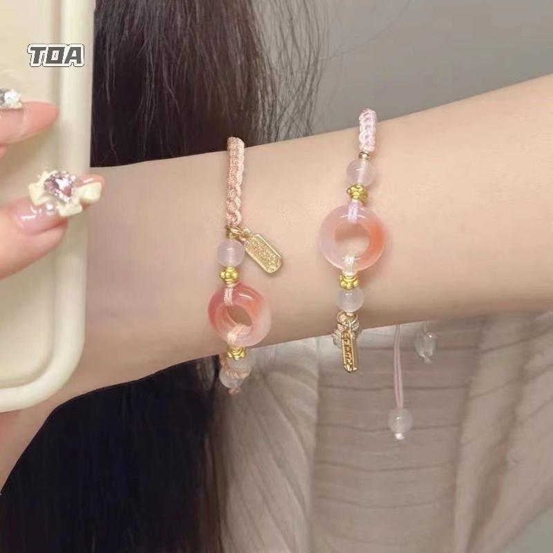 TOA Phong Cách Trung Hoa Khóa Hòa Bình Bện Vòng Tay Cô Gái Trái Tim Đính Hạt Dây Đeo Tay Bestie Vòng