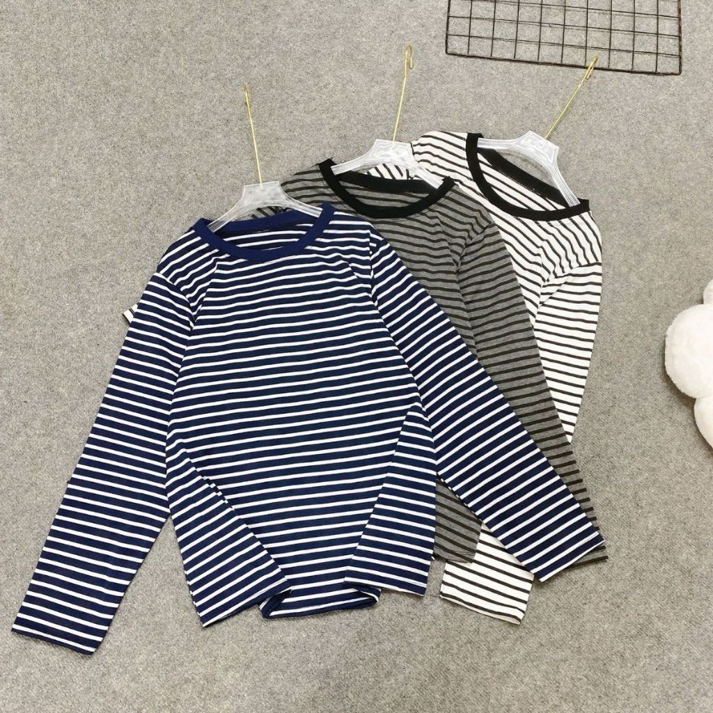 Áo Thun Kẻ Sọc Bigsize Nữ Áo Tay Dài Form Rộng Vải Thun Cotton Co Giãn Cho Chuuby A296 | BigBuy360 - bigbuy360.vn