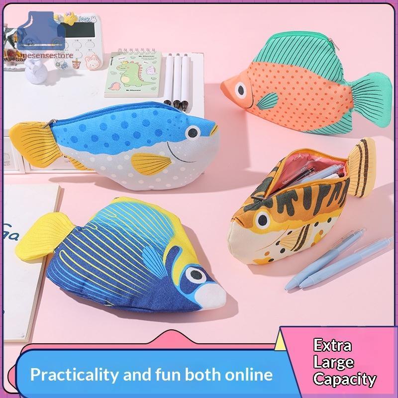 SHINE Creative Quirky Sea Fish Pencil Case Dung Tích Lớn Vui Nhộn Hoạt Hình Tổ Chức Túi Đa Chức Năng