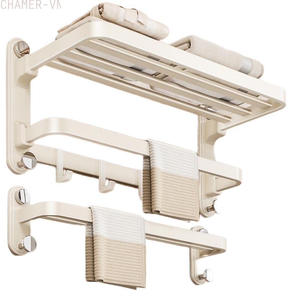 【CHAMER】Towel Rack,Bathroom Foldable Towel Shelf with Towel Bar  Towel Holder with Hooks【HomeLiving】