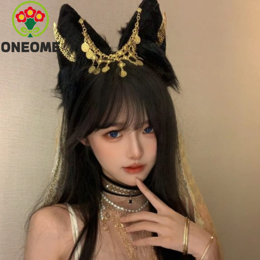 ONEOME Cosplay Anubis Băng Đô, Tua Rua Sang Trọng Tai Động Vật Băng Đô Quấn Tóc, Cánh Vàng Gothic Ti