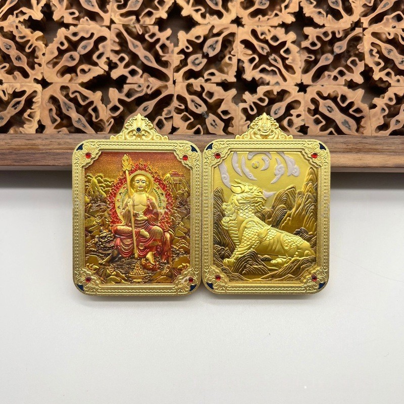Mặt dây chuyền Jiushan Tangka Jizo Wang Dilisten Hai mặt Ba chiều Tangka Jizo Wang Mặt dây chuyền bù
