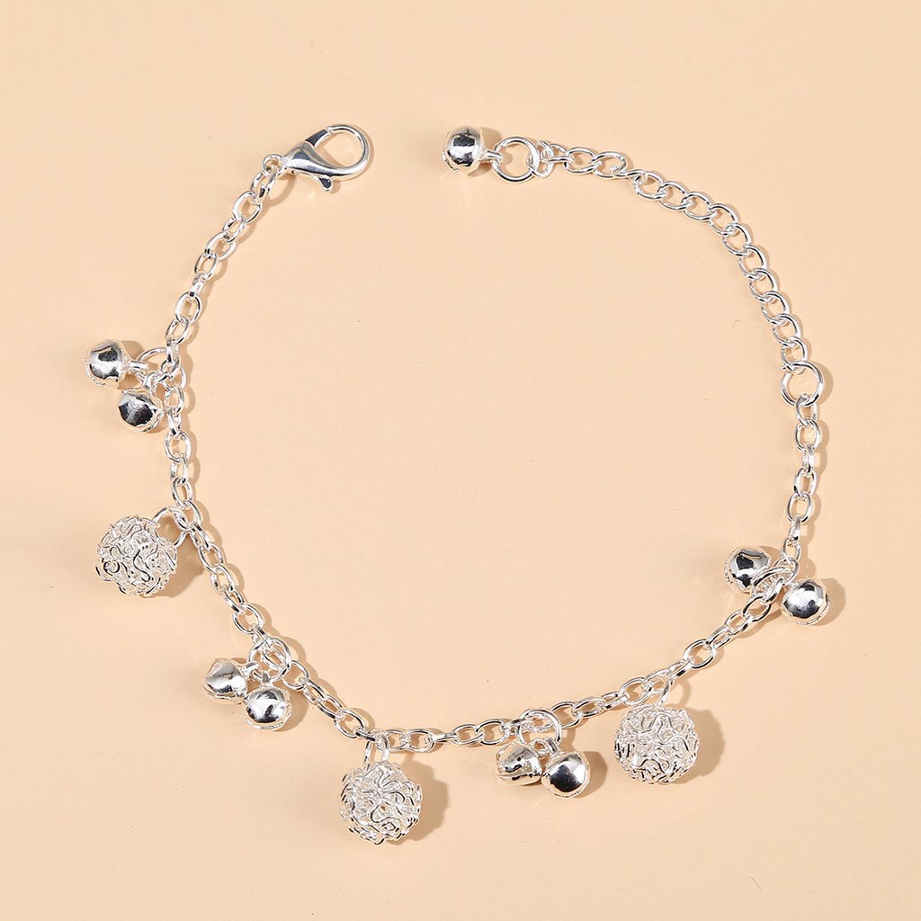 仿银镂空铃铛闺蜜手链脚链 [Imitation Silver Hollow Bell Bracelet Anklet Set for Women Korean Style DNf920r6MW0515