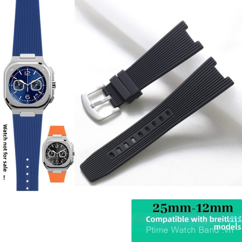 Dây đeo đồng hồ silicon cao cấp 25-12mm Tương thích với Bel & Ros, Patek Nautilus, GEYA Brilliant Se