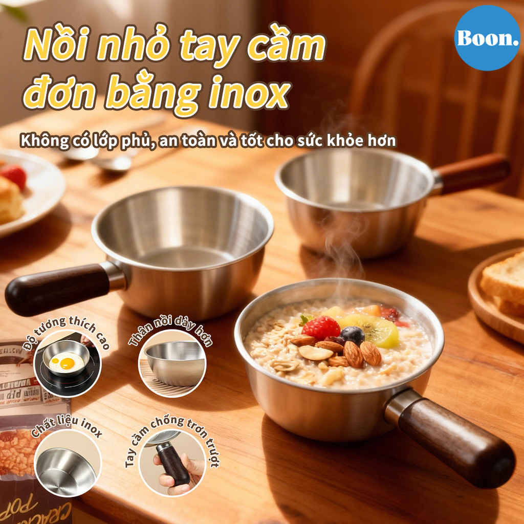 Nồi inox mini,nồi tay cầm-Bỏng,Nồi trộn thép không gỉ 14cm,Dùng cho bếp từ/bếp gas,Dễ dàng vệ sinh,Nồi nấu mì/sữa/sốt