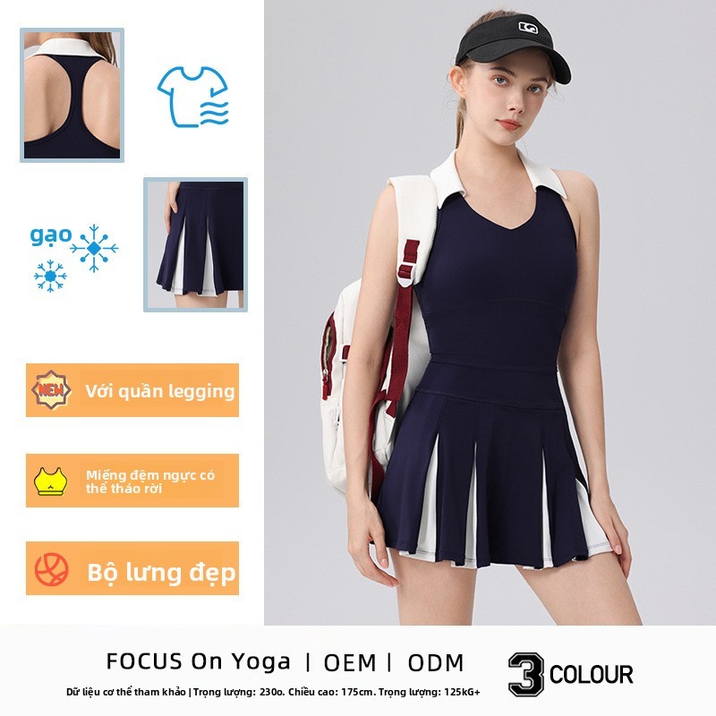 Váy thể thao có ve áo Phù hợp với quần vợt ngoài trời Váy cầu lông viền lưng đẹp Bộ đồ hai mảnh Bộ đ