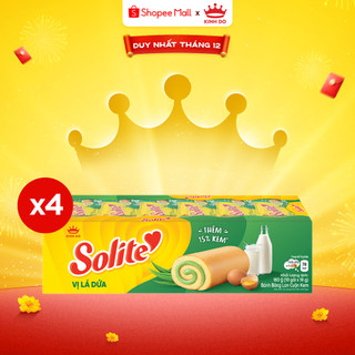   VC 15%  Combo 4 Hộp Bánh Bông Lan Solite Cuộn Kem Vị Lá Dứa 180g  