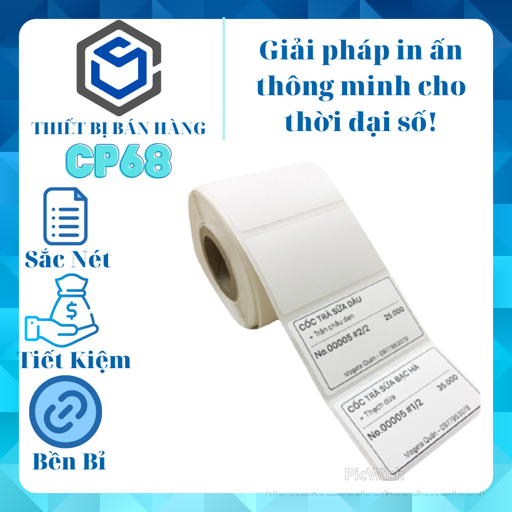 Tem Trà Sữa 50x25 mm (Cuộn 1100 Tem), cuộn 30m