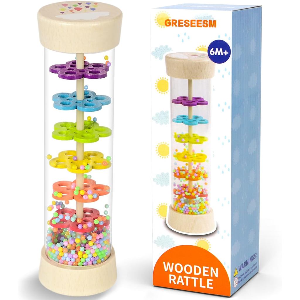 Rain Stick, Đồ chơi trẻ em Montessori cho bé 6-12 tháng tuổi 1 tuổi, Đồ chơi cảm giác bằng gỗ lục lạ