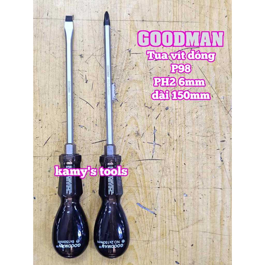 Tua vít đóng Goodman bake PH2 dẹp 6mm dài 150mm P98+6x150 P98-6x150