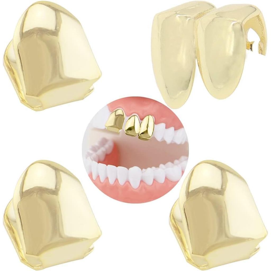 4-Piece18KGold-PlatedHipHopTeethGrillz-FakeTeeth, SingleTeethGrillz, Caps & TopGrill TTBH