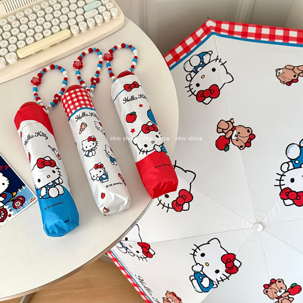 ô ô dù Ô dù gấp 8 xương mèo kitty dễ thương hoạt hình HELLO KITTY chính hãng ô dù trang trí chuỗi hạ