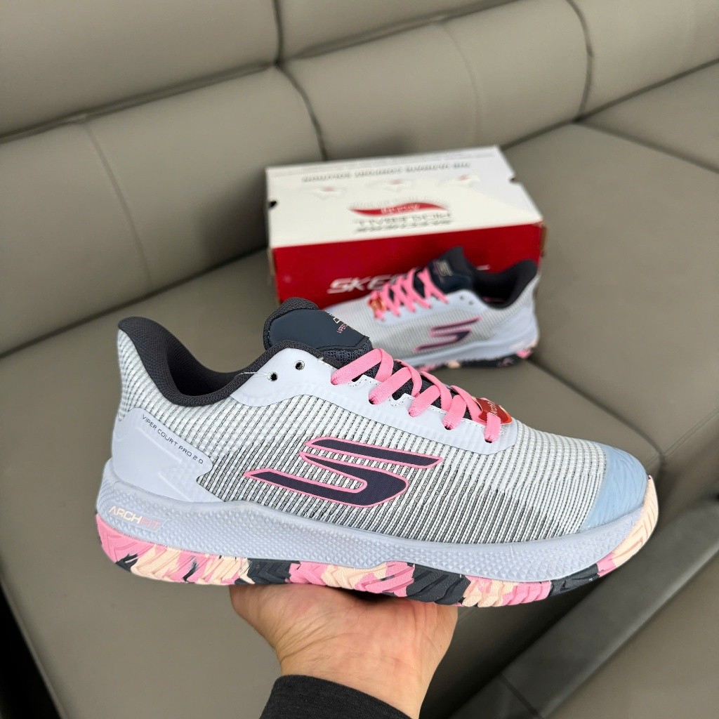 Giày Pickleball Skechers Court 2.0 Xám Hồng -  Full Box/ Form nhỏ đi tăng 1 size (Hàng QCCC) Ball Sp