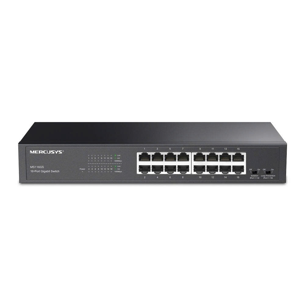 Mercusys Bộ chia mạng (Switch) 16 Cổng Gigabit Mercusys MS116GS 100/1000 Mbps vỏ sắt màu đen