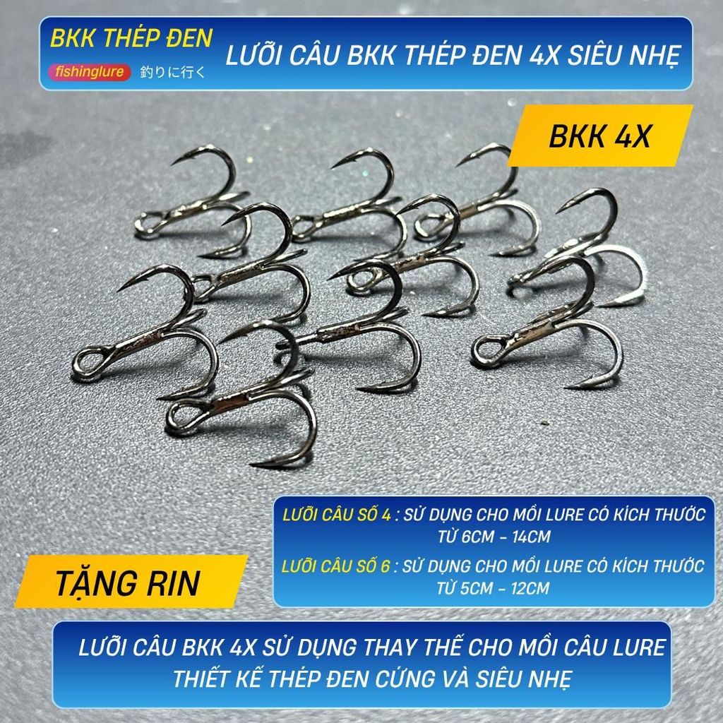 (TẶNG RIN) LƯỠI CÂU BKK 4X SỬ DỤNG CHO MỒI CÂU LURE FISHING LURE - LƯỠI CÂU 3 TIÊU SỬ DỤNG THAY THẾ 