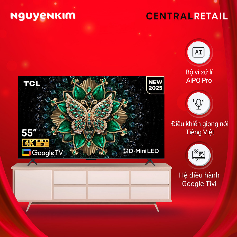 IB shop [Mới 2025] Google Tivi QD-Mini LED TCL 4K 55 inch 55C6K Giao nhanh.