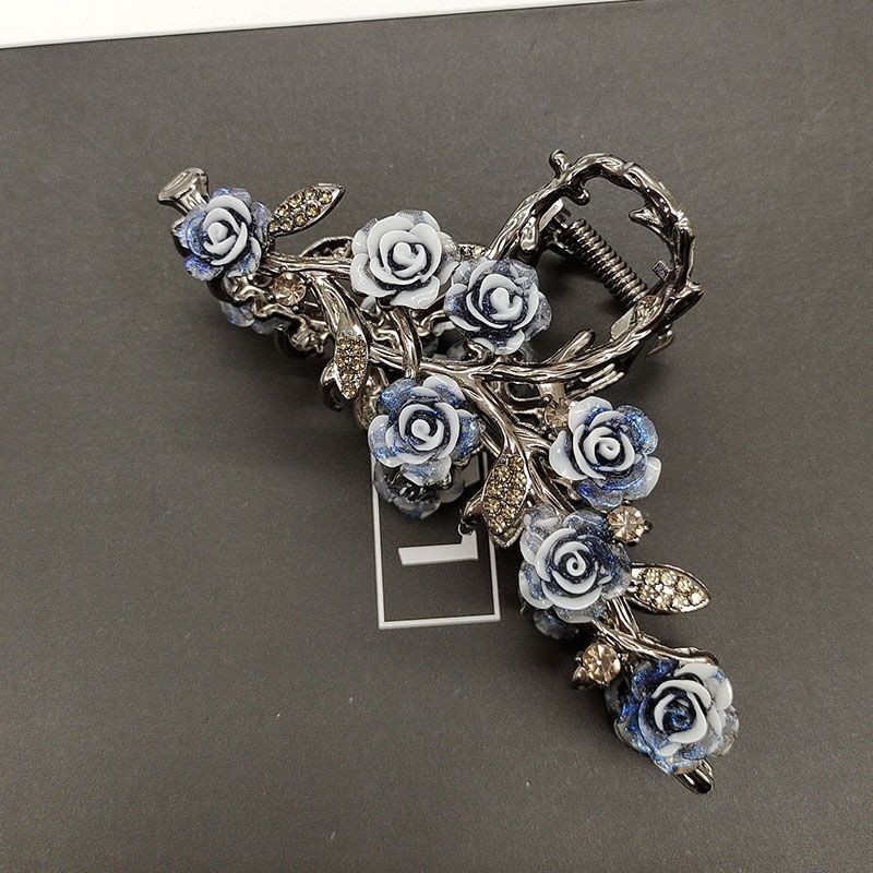 Retro Sương Mù Xanh Camellia Lấy Kẹp Cảm Giác Cao Cấp Cung Điện Tính Khí Tóc Ba Chiều Lấy Kích Thước