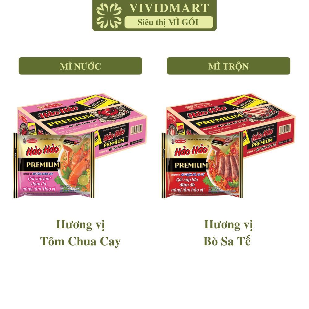 THÙNG 30 GÓI ACECOOK Mì Hảo Hảo Premium 2 vị: Tôm chua cay và Bò sa tế, Mì gói Hảo Hảo Premium Mì tô