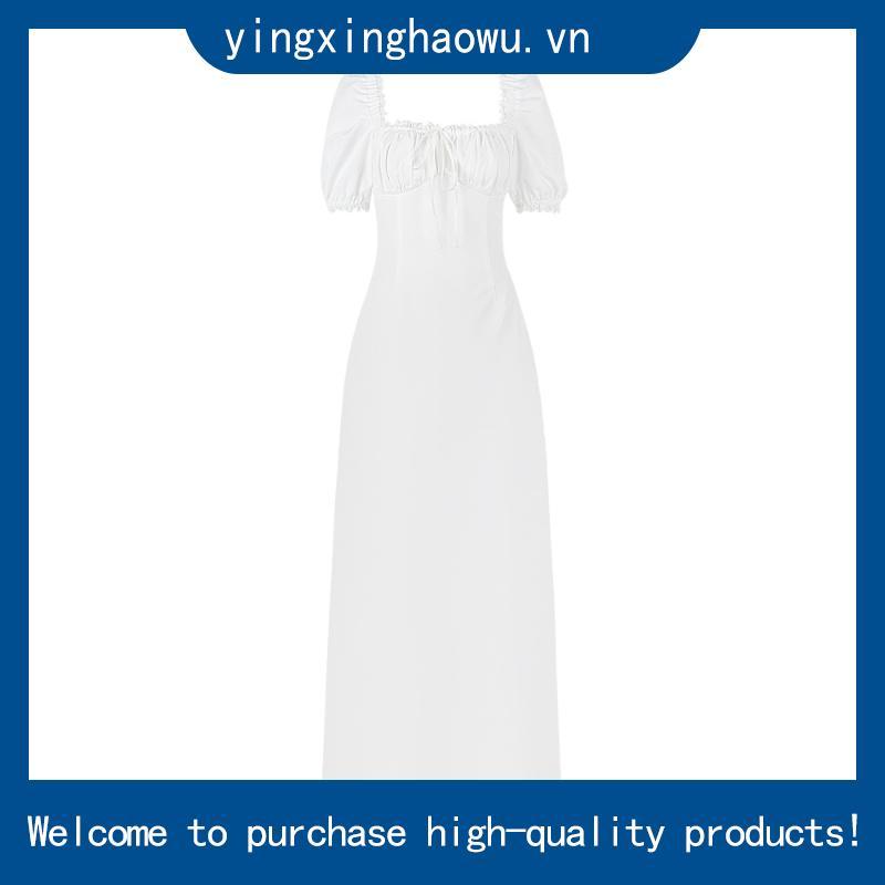 Váy midi dài tay phồng xẻ tà màu trắng - Aurora Dress - APRILLE