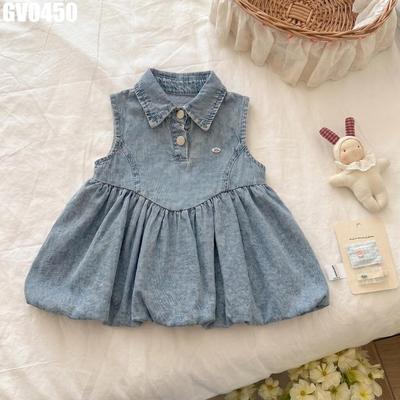 Váy Denim Bé Gái Sát Nách Cổ Polo Dáng Xòe Bí Bụi Bặm MINTSCLOSET GV0450