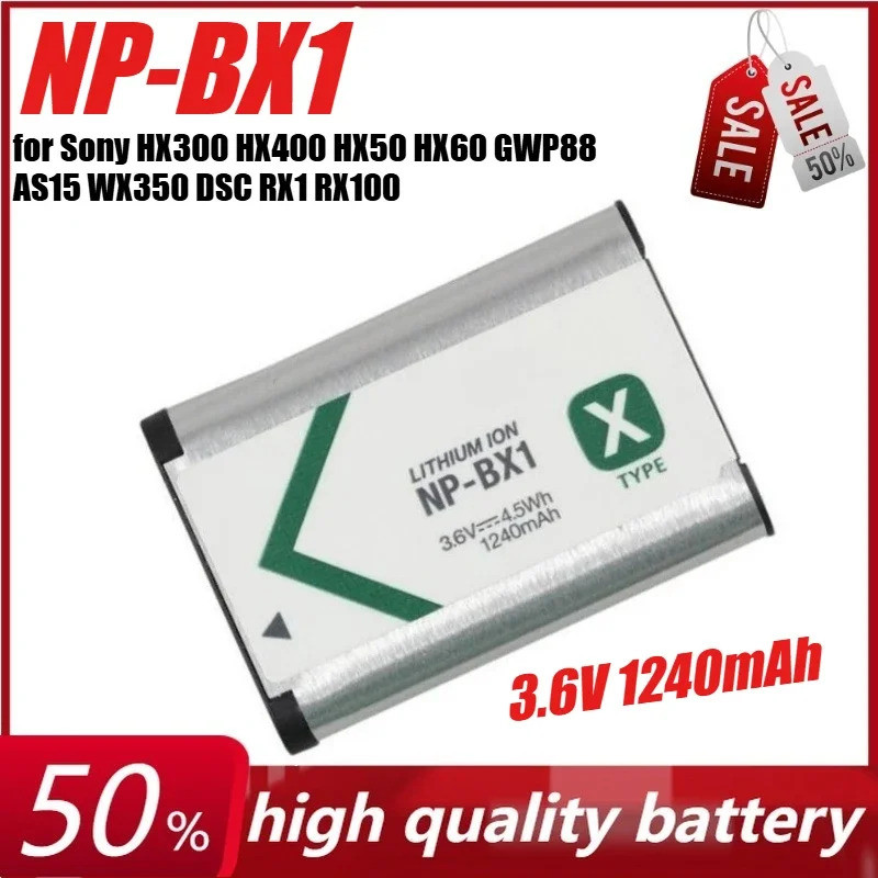 Pin 3.6V 1240mAh NP-BX1 cho Sony HX300 HX400 HX50 HX60 GWP88 AS15 WX350 DSC RX1 RX100 + Sạc