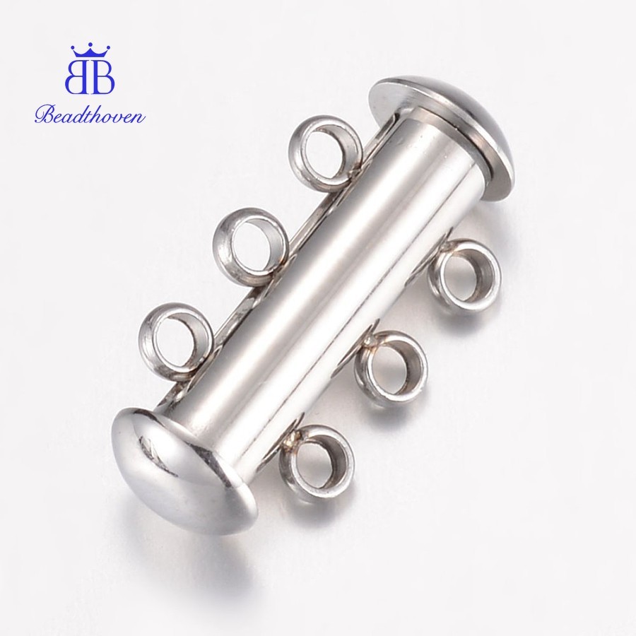 1 Bộ Chống Mài Mòn Thép Không Gỉ 304 Trượt Khóa Móc Khóa Peyote Kẹp 3 Dây 6 Lỗ Ống Thép Không Gỉ Màu