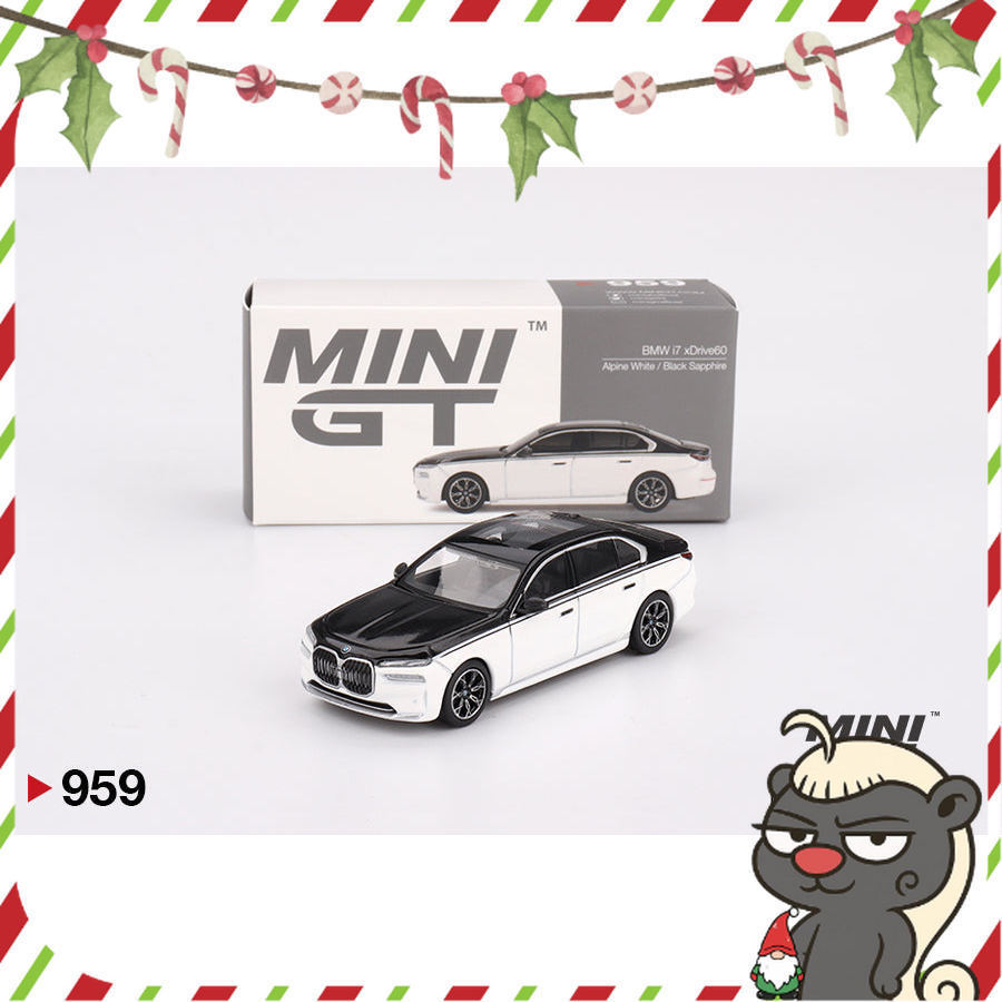 [HÀNG CÓ SẴN]  Mô hình xe Mini GT 1:64 BMW i7 xDrive60 Alpine White / Black Sapphire 959