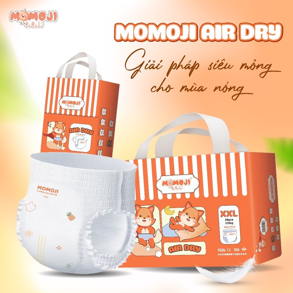 [Phiên Bản Mới] Tã Bỉm Quần Momoji Air Dry Êm Mềm, Siêu Khô Thoáng, An Toàn Cho Bé Size