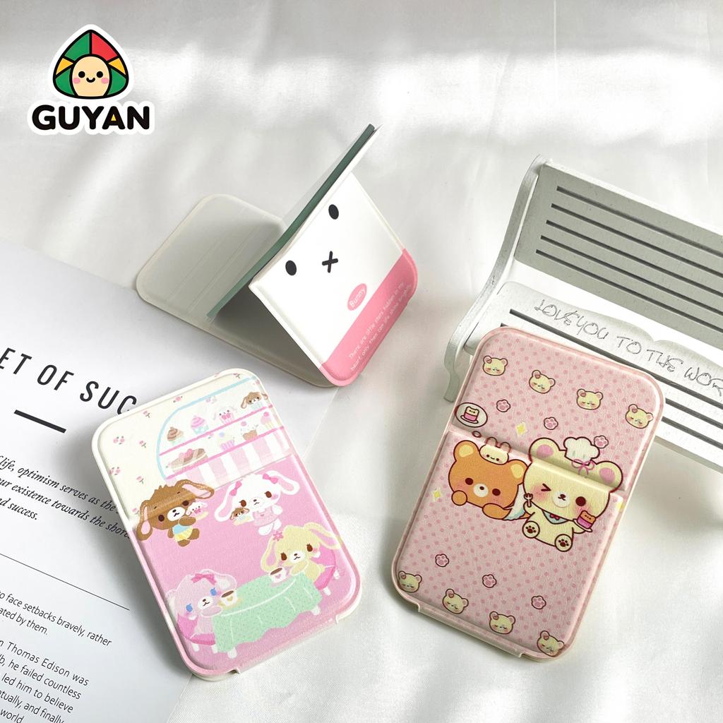 Gương trang điểm mini bọc da PU hoạt tiết hoạt hình bé gấu dể thương gấp gọn tiện lợi mang đi chơi hay du lịch