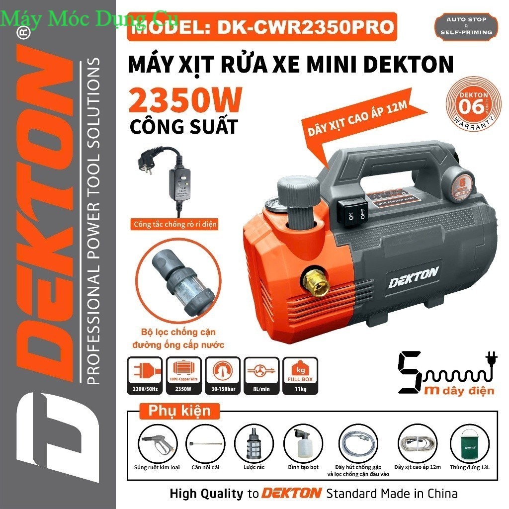 Máy rửa xe dekton. rửa máy lạnh . Dekton DK-CWR2350 2350w , chống giật, chỉnh áp gm máy xây dựng