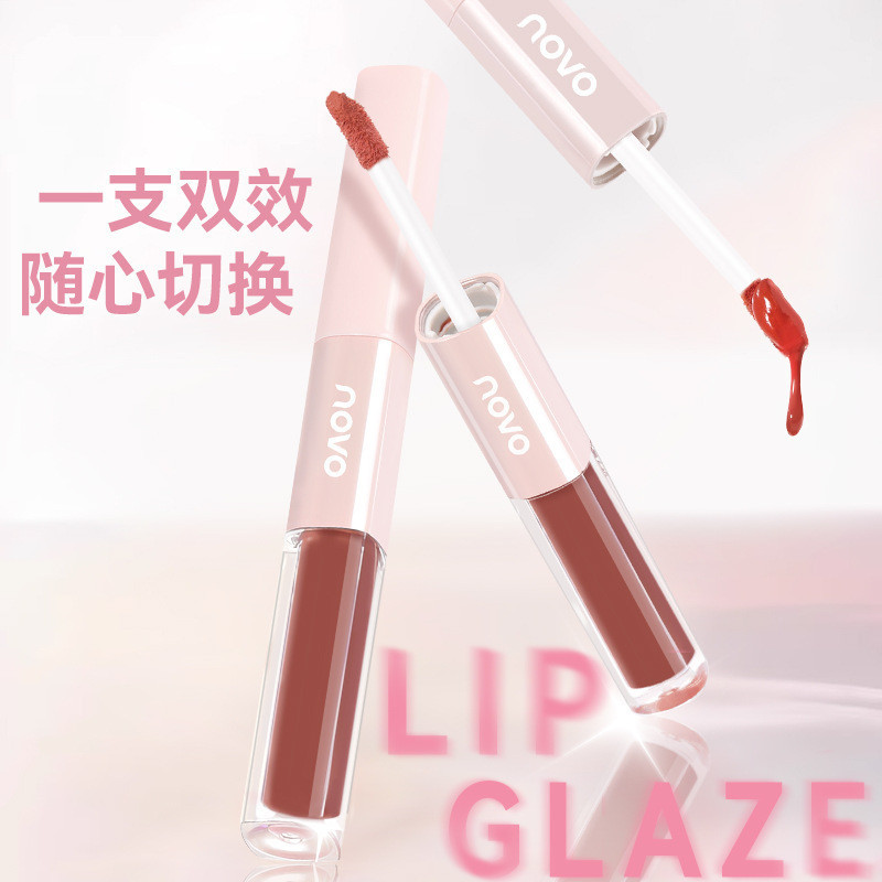 NOVO Matte Clear Double Effect Lip Gloss Double Head Double Quality Double Effect Lip Makeup Silky M