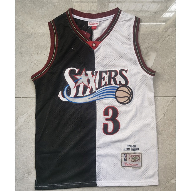 JOCELLEN NBA Philadelphia 76ers No.3 Iverson Jersey, Áo bóng rổ đen trắng