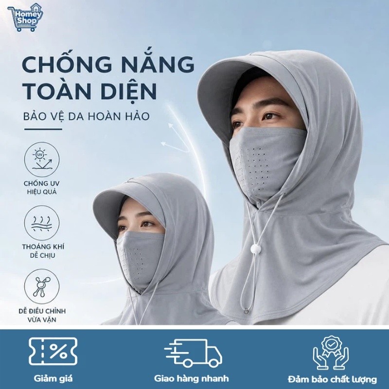 HomeyShop-Mũ trùm đầu khẩu trang chống nắng UV, lụa băng, thoáng khí, che mặt cổ đi xe máy đi biển