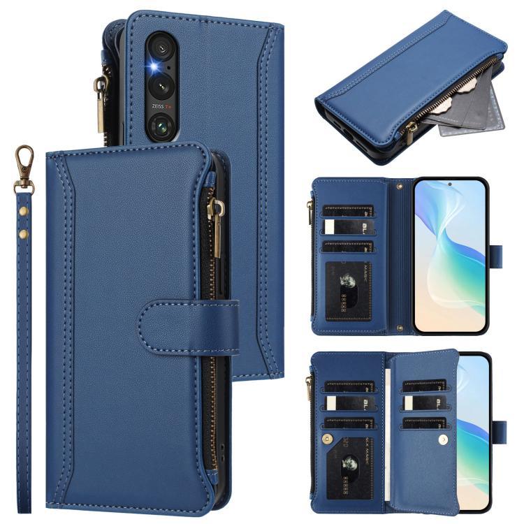 Hàng sẵn có Đóng cửa 9 khe cắm thẻ Vỏ da có dây đeo tay cho Sony Xperia 1 V 2023 / Sony Xperia 1 VI 