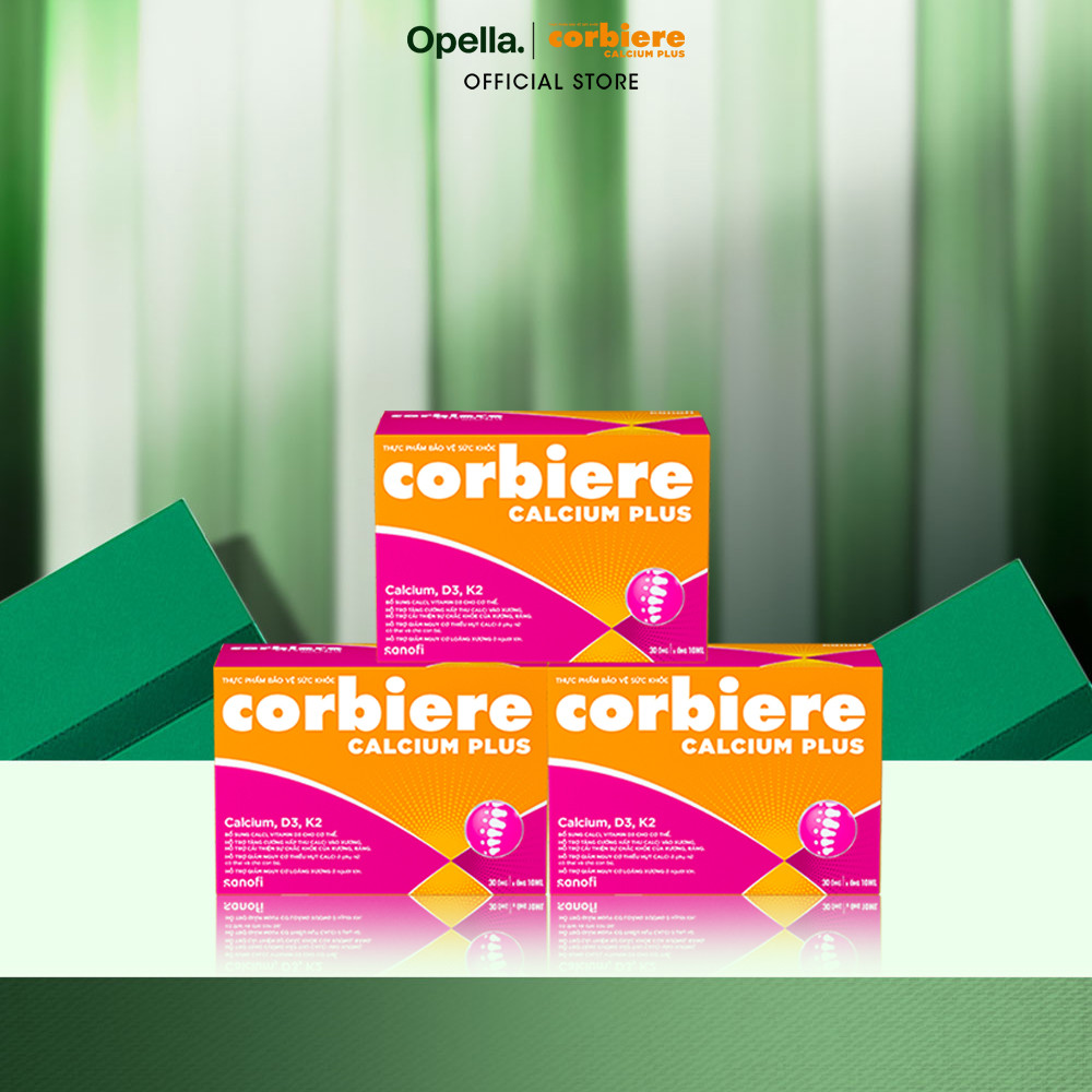 Bộ 3 Thực phẩm bảo vệ sức khỏe Corbiere Calcium Plus Mới - Canxi hữu cơ + D3 + K2