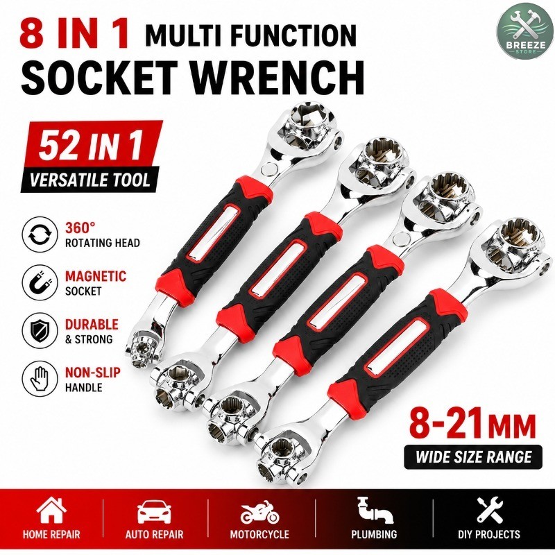 Cờ lê ổ cắm đa chức năng 8 trong 1 Cờ lê xoay 52 trong 1 Cờ lê đa năng Hex Torx Cờ lê Ratchet 8-21mm