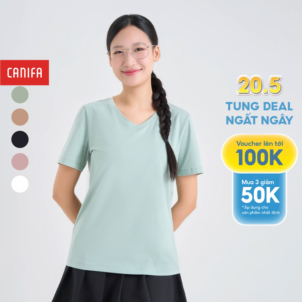 Áo phông nữ CANIFA cộc tay cổ tim dáng basic 6TS25A002