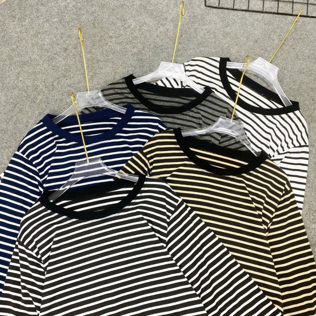 Áo Thun Kẻ Sọc Bigsize Nữ Áo Tay Dài Form Rộng Vải Thun Cotton Co Giãn Cho Chuuby A296 | BigBuy360 - bigbuy360.vn