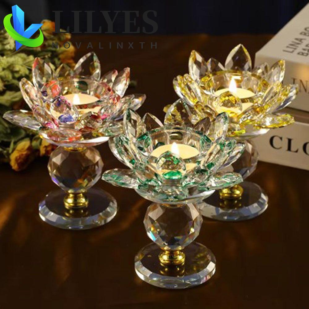 LILYES Crystal Lotus Candle Holder, Hoom Decor Glass Lotus Flower Candlestick, Phong cách Trang trí 