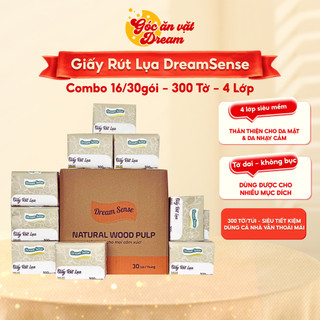  Giấy Rút Lụa DreamSense 300 Tờ 4 Lớp | Thùng 16 Gói   30 Gói | Giấy rút đa năng  khăn giấy ăn mềm mịn an toàn 