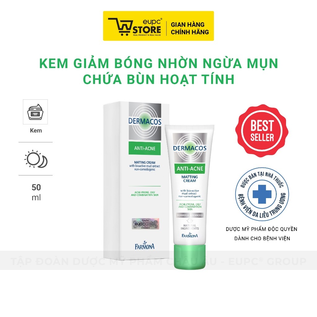 Kem Giảm Bóng Nhờn Giảm Mụn Chứa Bùn Hoạt Tính Farmona Dermacos Anti-Acne 50ml Cho Da Hỗn Hợp, Da Dầ
